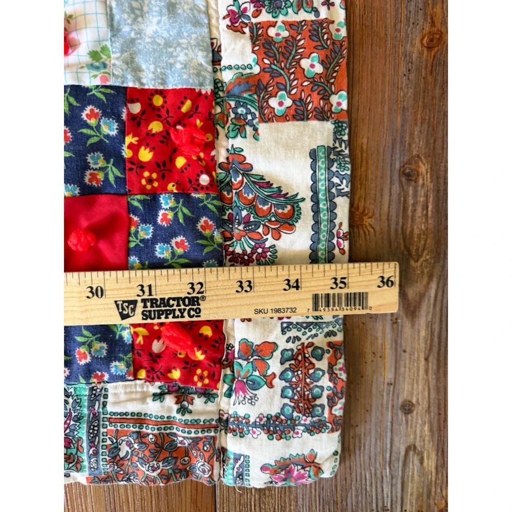 Vintage Handmade Patchwork Tied Quilt Multi-Color Floral Boho Throw 21x35